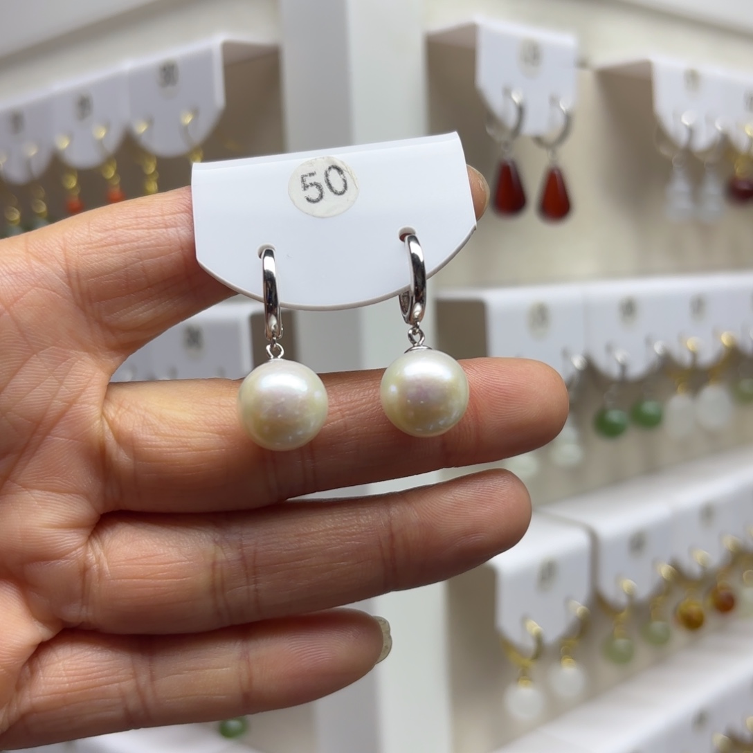 耳饰银S925镶嵌淡水珍珠