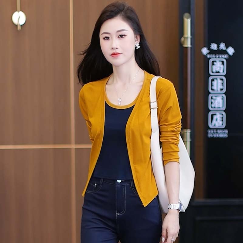 真两件套上衣女早秋气质百搭时尚休闲披肩衣服显瘦拼接撞色小衫