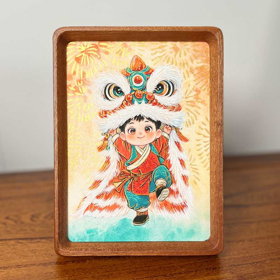 【舞狮男宝】7纯手绘国风摆件新中式客厅家居装饰画手绘艺术摆台