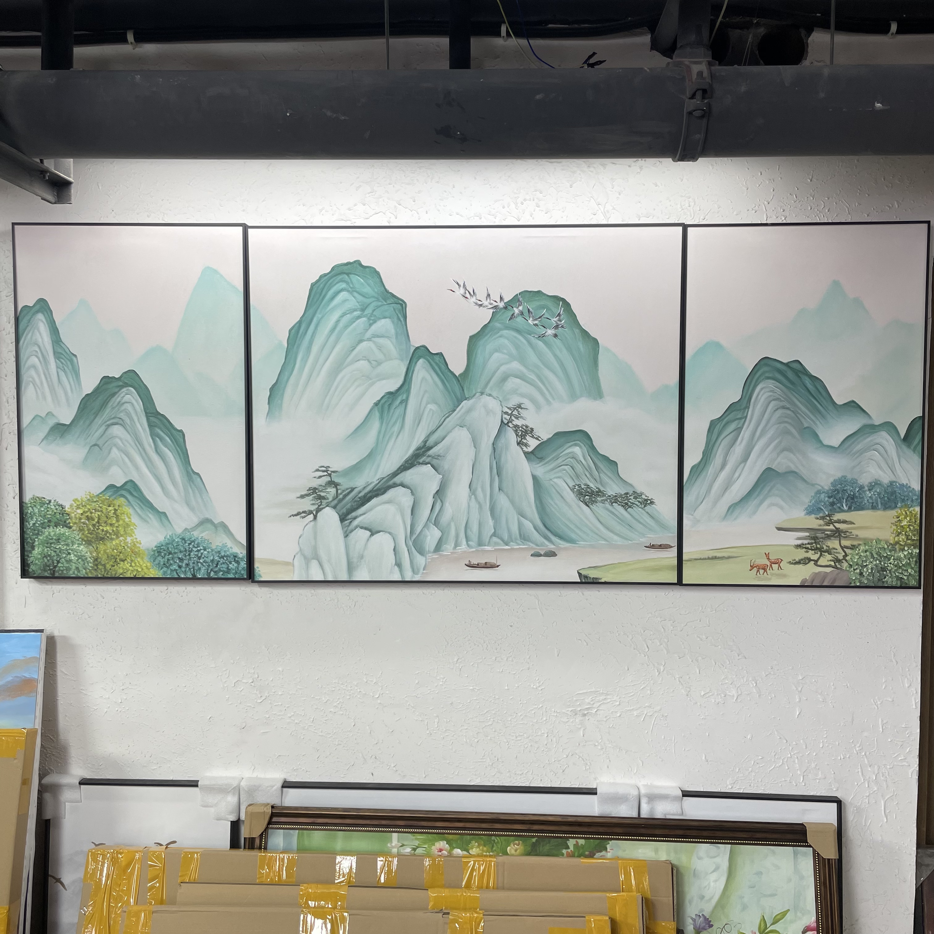新中式客厅禅意山水装饰画千里江山图壁画