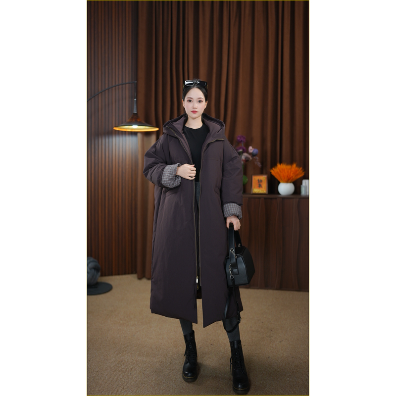 ZHANGJIA厚款棉服气质中长款连帽时尚宽松防风百搭拉链冬季21