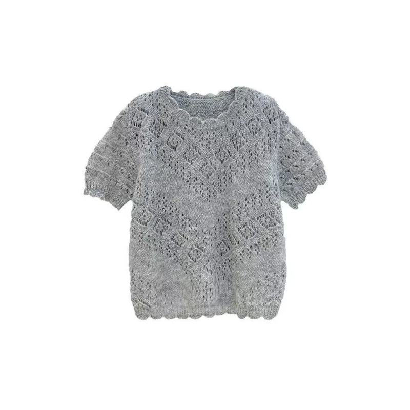 2025 春季新款时尚百搭洋气短袖针织毛衣上衣 8819