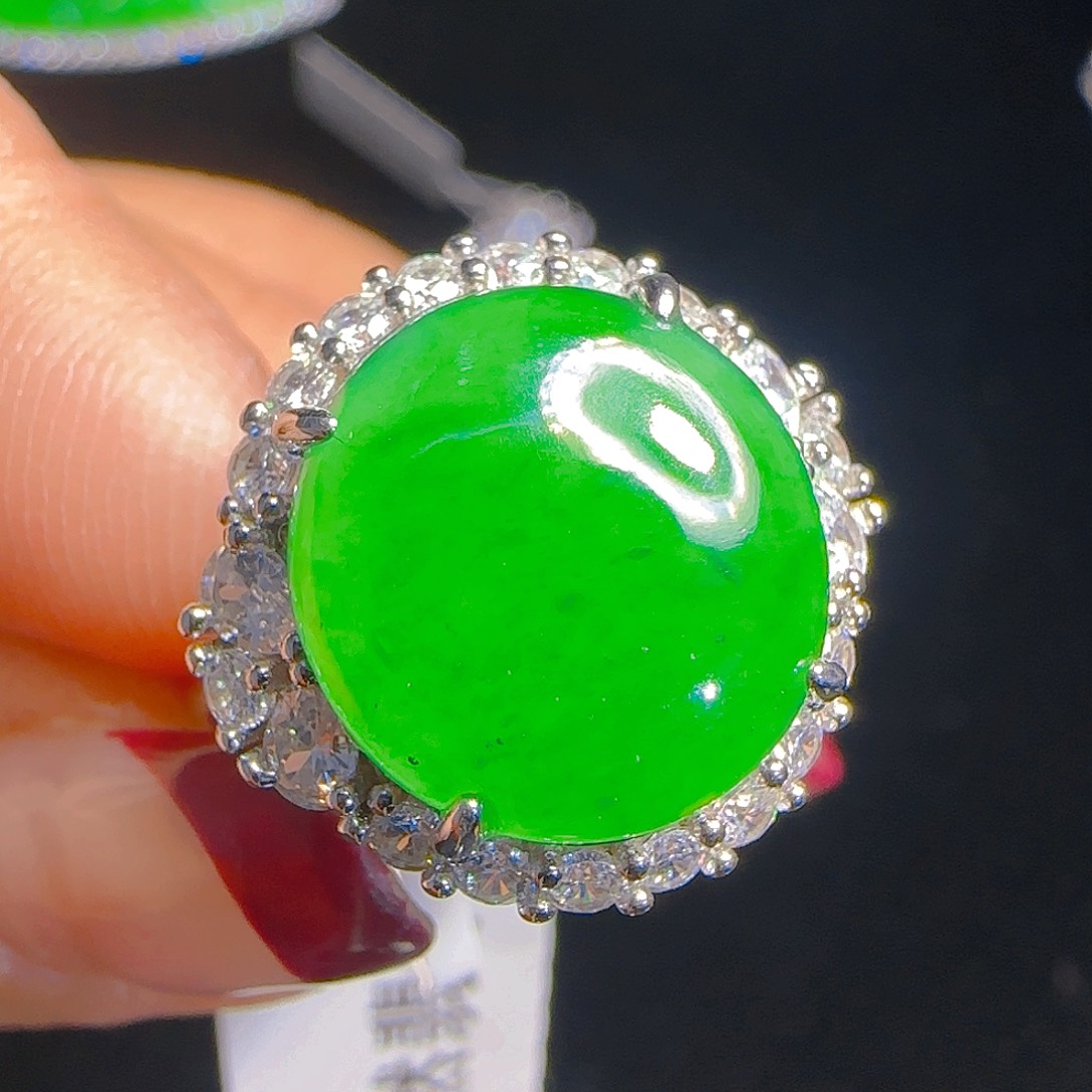 翡翠戒指银S925镶嵌天然