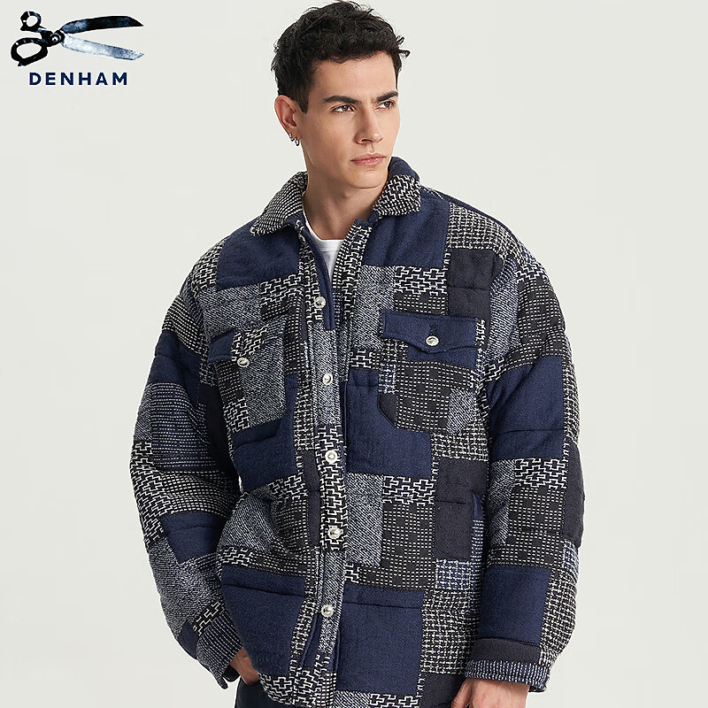 DENHAM2025年秋季男士新品阿依努经典拼接印花针织衬衫夹克外套 
