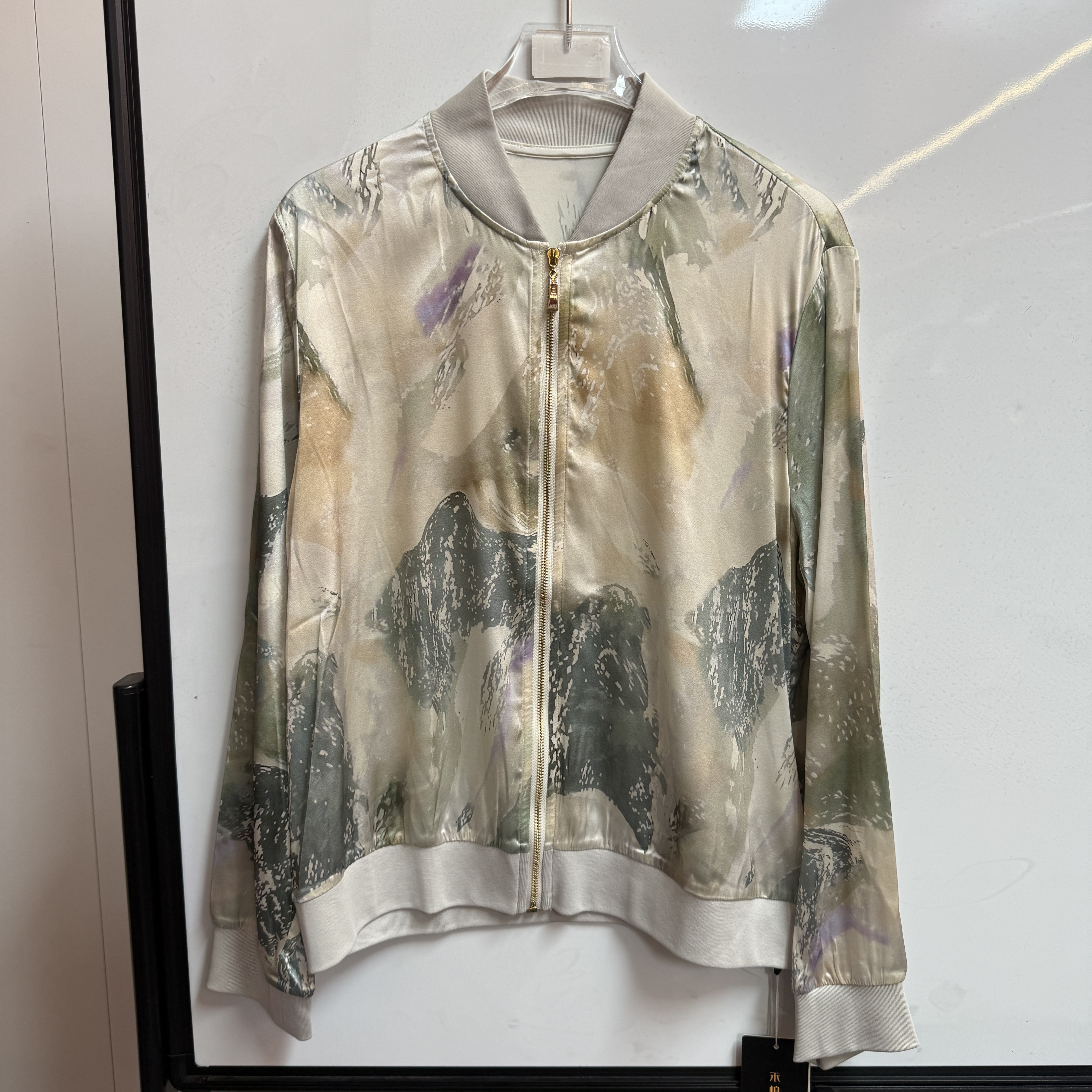 重磅真丝双乔弹力缎棒球服长袖上衣女外套E307