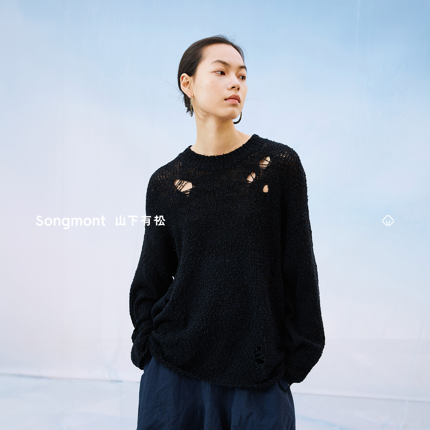 【文淇同款】Songmont山下有松破洞休闲阔型25秋冬慵懒羊毛毛衣女