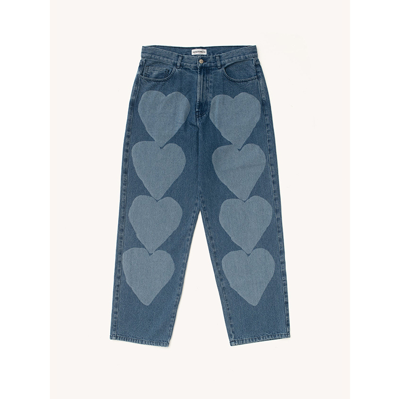 CARNE BOLLENTE设计师品牌蓝色桃心印迹牛仔长裤 25SS早春穿搭