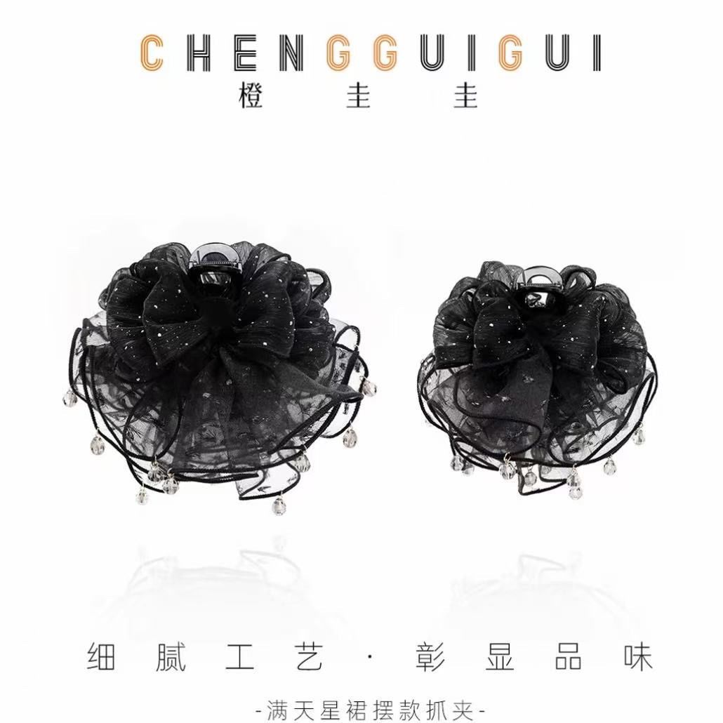 轻奢网纱裙边抓夹百搭高级感发夹时尚气质重工氛围感鲨鱼夹头饰品