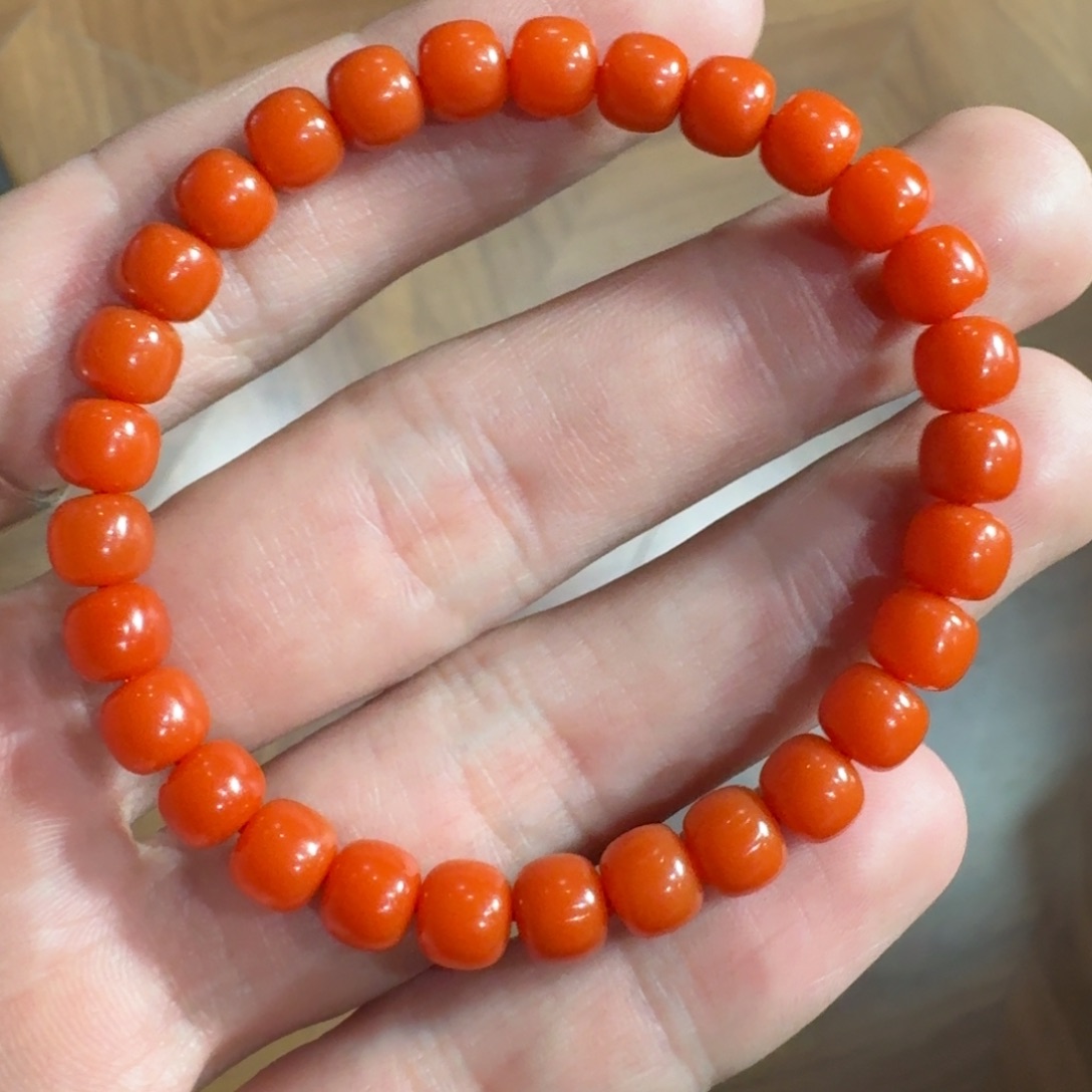 南红玛瑙未镶嵌手串柿子红纯色手串6.9mm