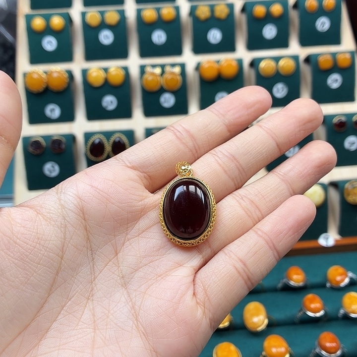 琥珀银S925镶嵌戒指