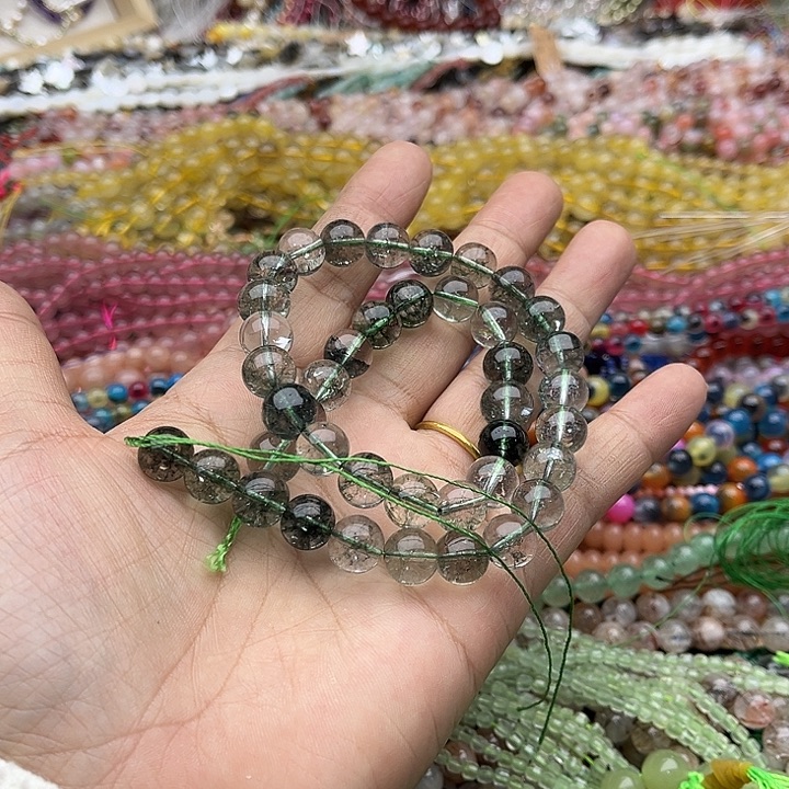 玛瑙/玉髓珠宝半成品未镶嵌一条10mm绿幽灵