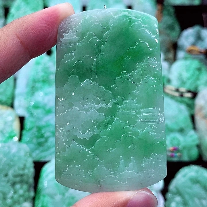 天然A货翡翠山水牌