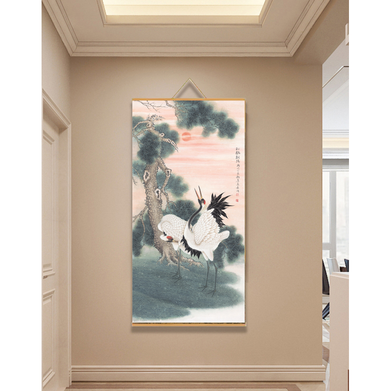 【239松鹤朝阳】60x120cm现代简约挂轴装饰画办公室家居装饰画