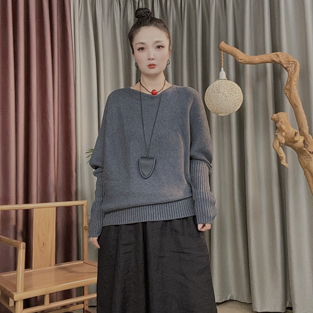 【娅扣布衣】秋季一字领纯色圆领针织毛针织衫打底高领慵懒风毛衣