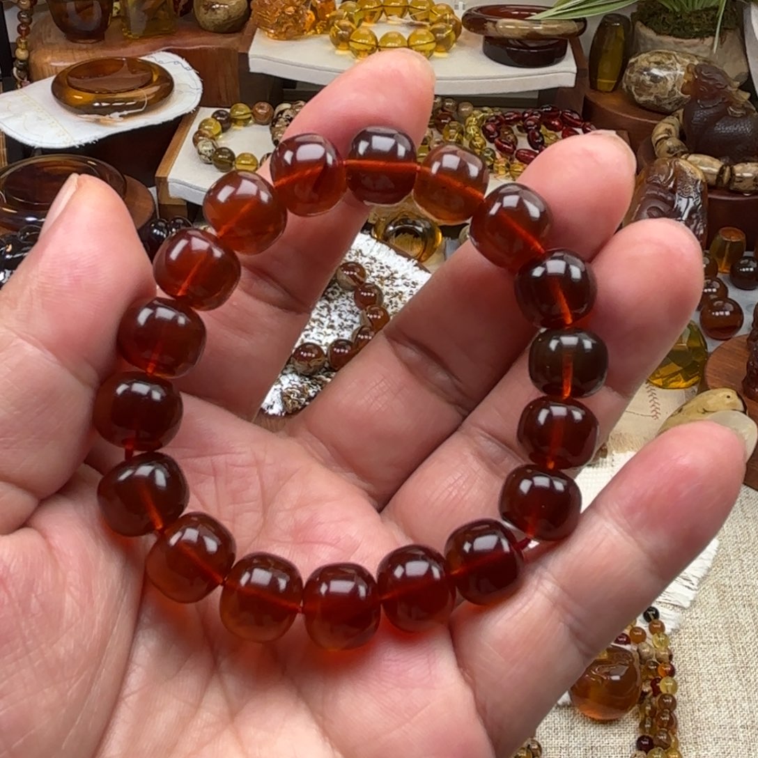 琥珀未镶嵌手链老型棕红紫罗兰卡12