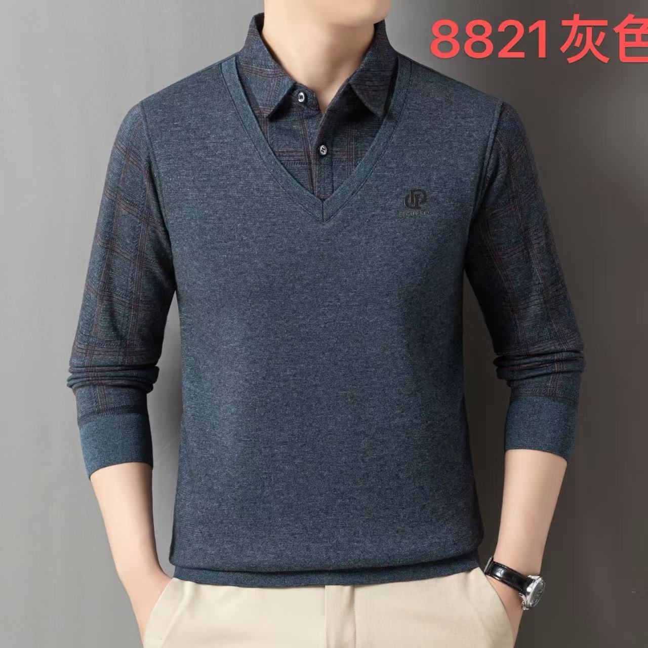 JF8821A男装免烫常规款Polo衫衬衫时尚长袖男士长袖