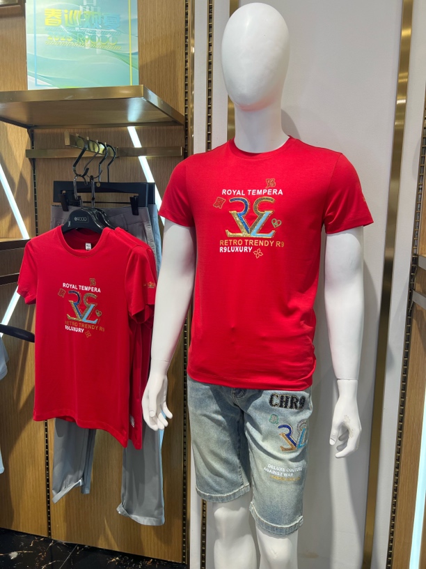 R9000男士2025春夏设计师定制系烫钻红色短袖53025097