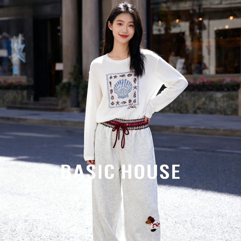Basic House/百家好时尚设计休闲百搭圆领长袖针织衫-B0625B5LQF2