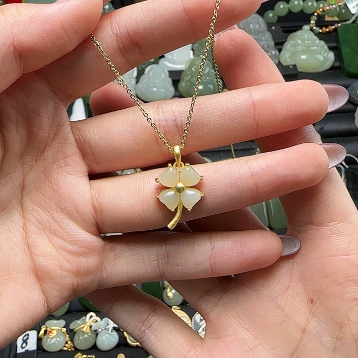 颈饰银S925镶嵌和田玉送链子送绳