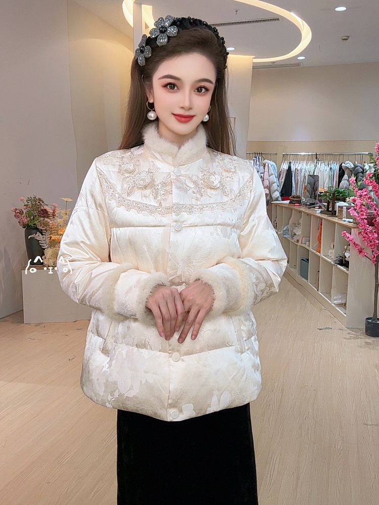 (七艺自制)真水貂毛中式加厚新中式国风立领羽绒服251026