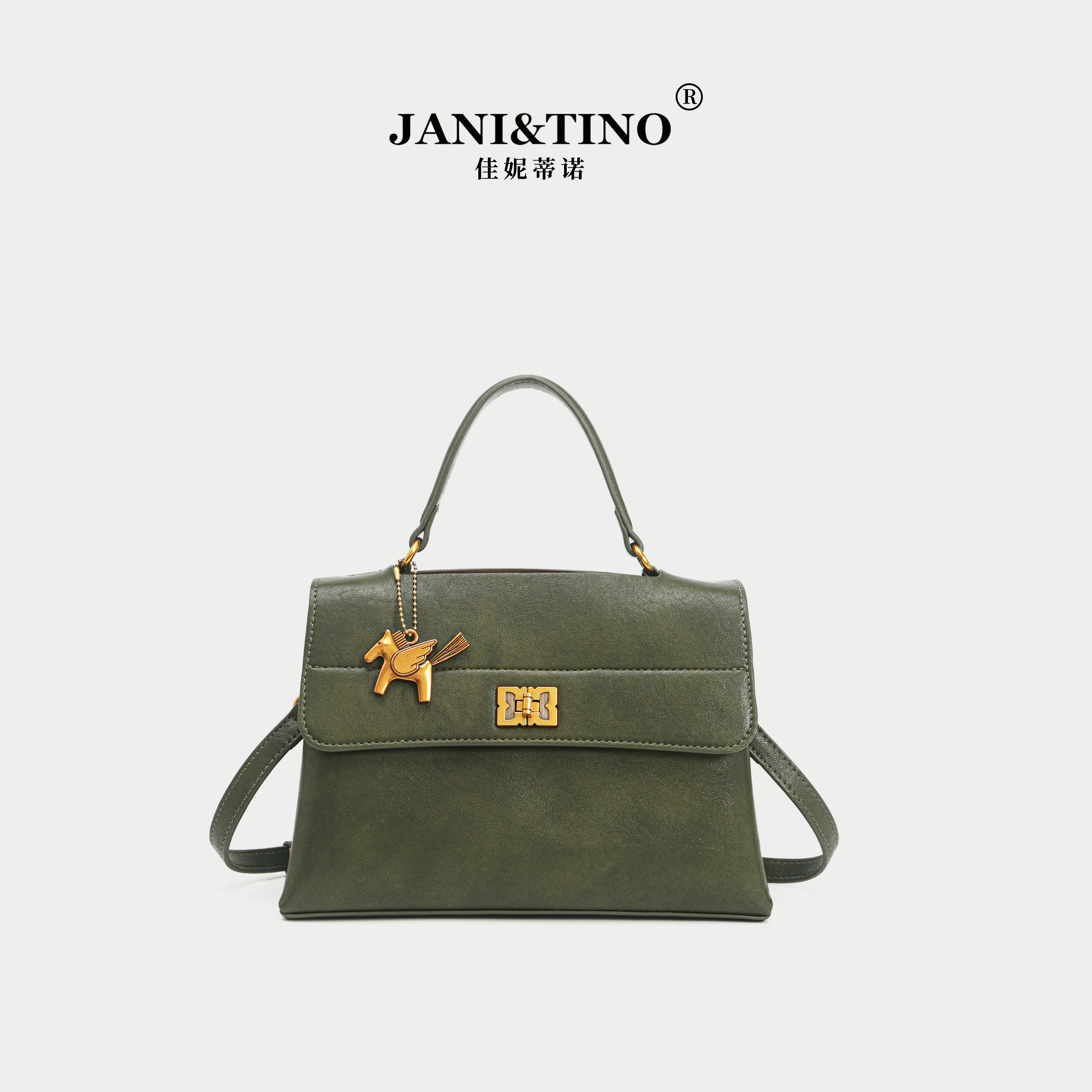 JANITINO/佳妮蒂诺当季新款洋气复古经典女士单肩手提包6219绿