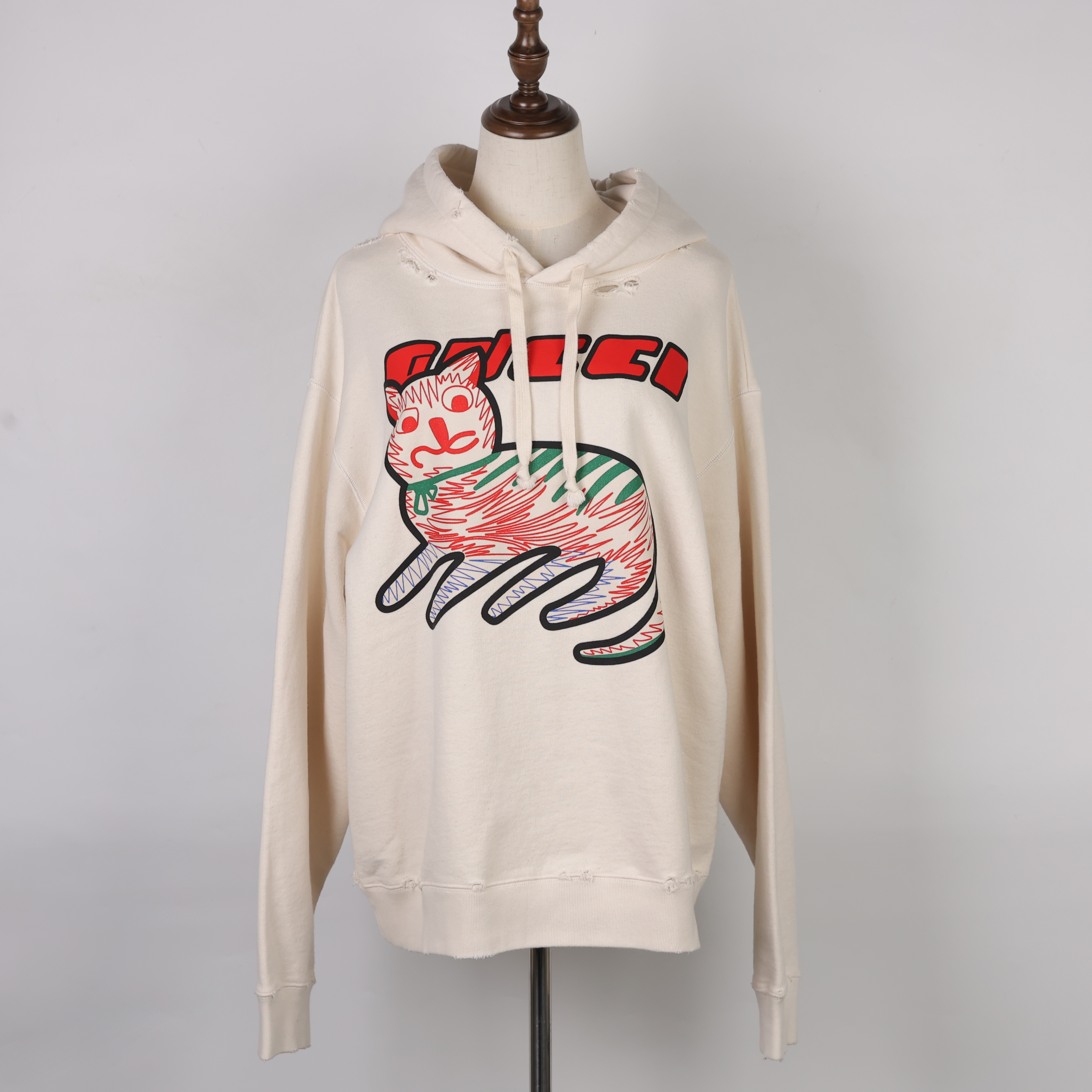 99新 GUCCI/古驰 棉/25110723卫衣M码猫咪涂鸦连帽杉套头上衣
