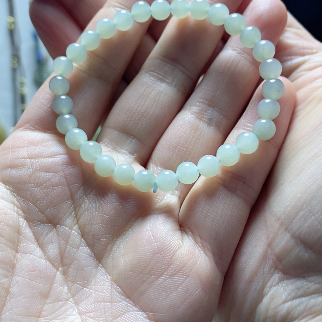 和田玉手串未镶嵌且末蓝圆珠卡6mm