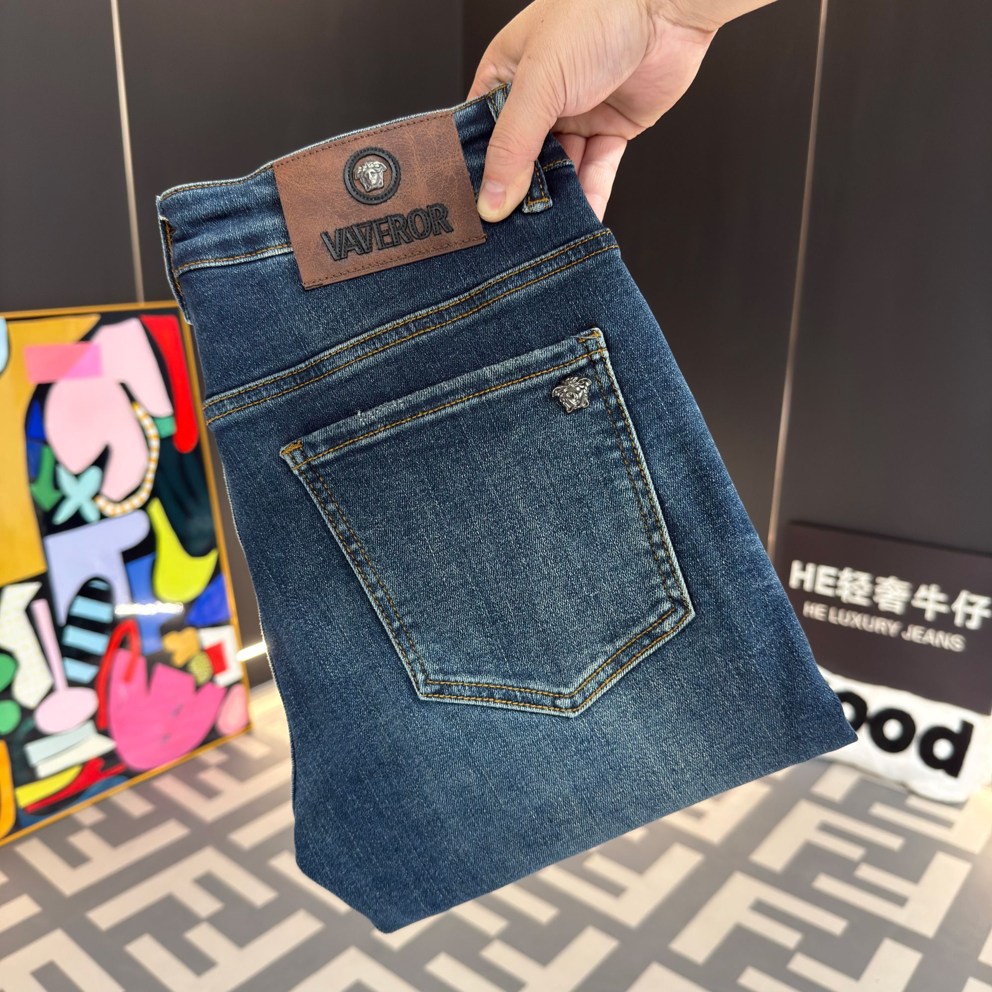 蓝色中腰男秋冬百搭牛仔裤男士轻奢直筒时尚休闲修身弹力潮流