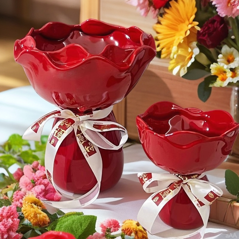 新家客厅陶瓷小花瓶摆件新婚感装饰礼品插花装饰情绪稳定花D&