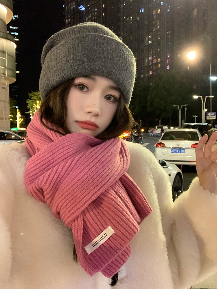 网红冬天ins贴标毛线围巾女保暖时尚加厚围脖潮情侣款纯色围巾