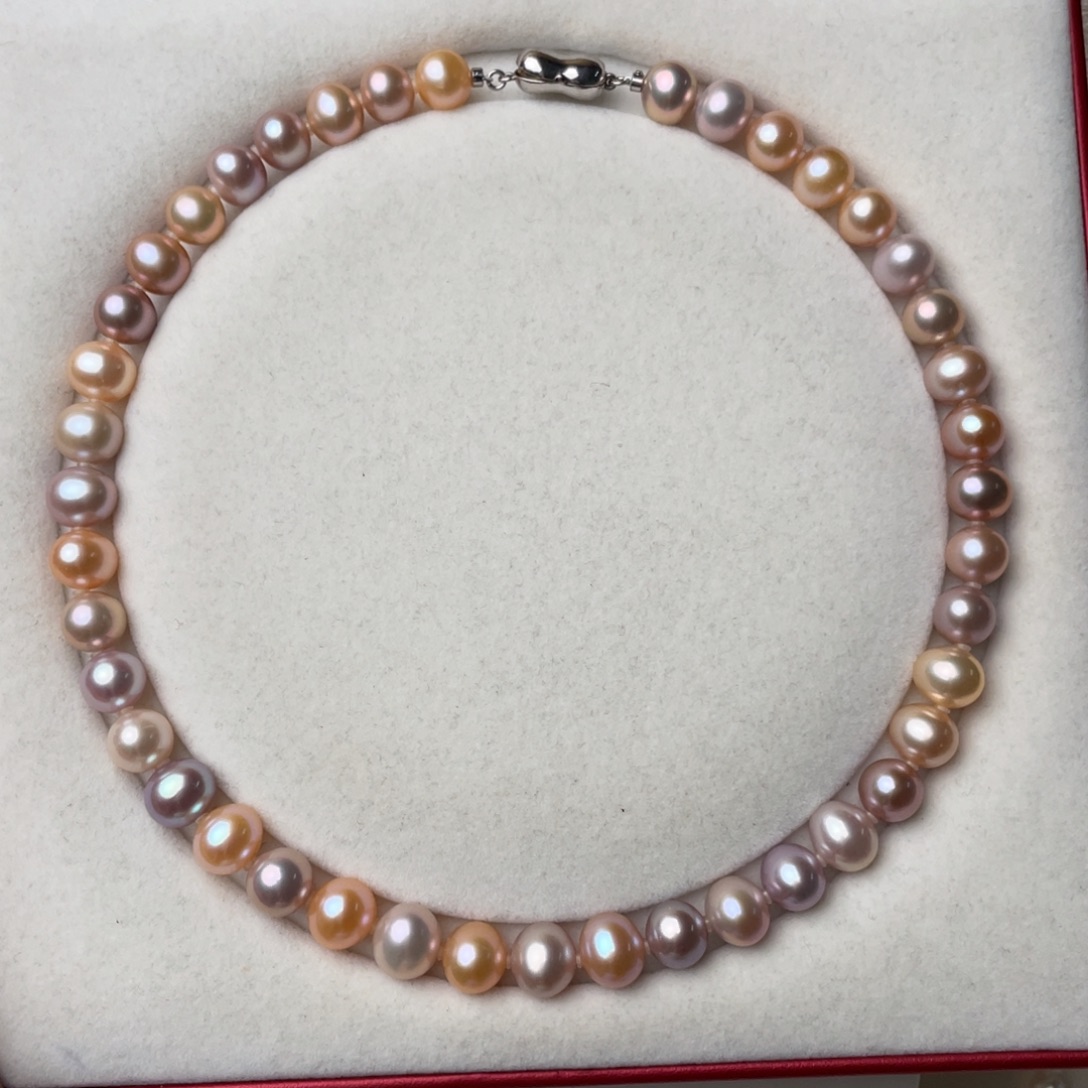 银S925镶嵌淡水珍珠颈饰10-11mm近圆极强光无暇大点位糖果