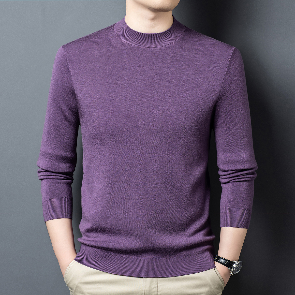 【100%精纺加厚羊毛衫冬季】半高领男士保暖秋冬纯色半高领打底衫衫