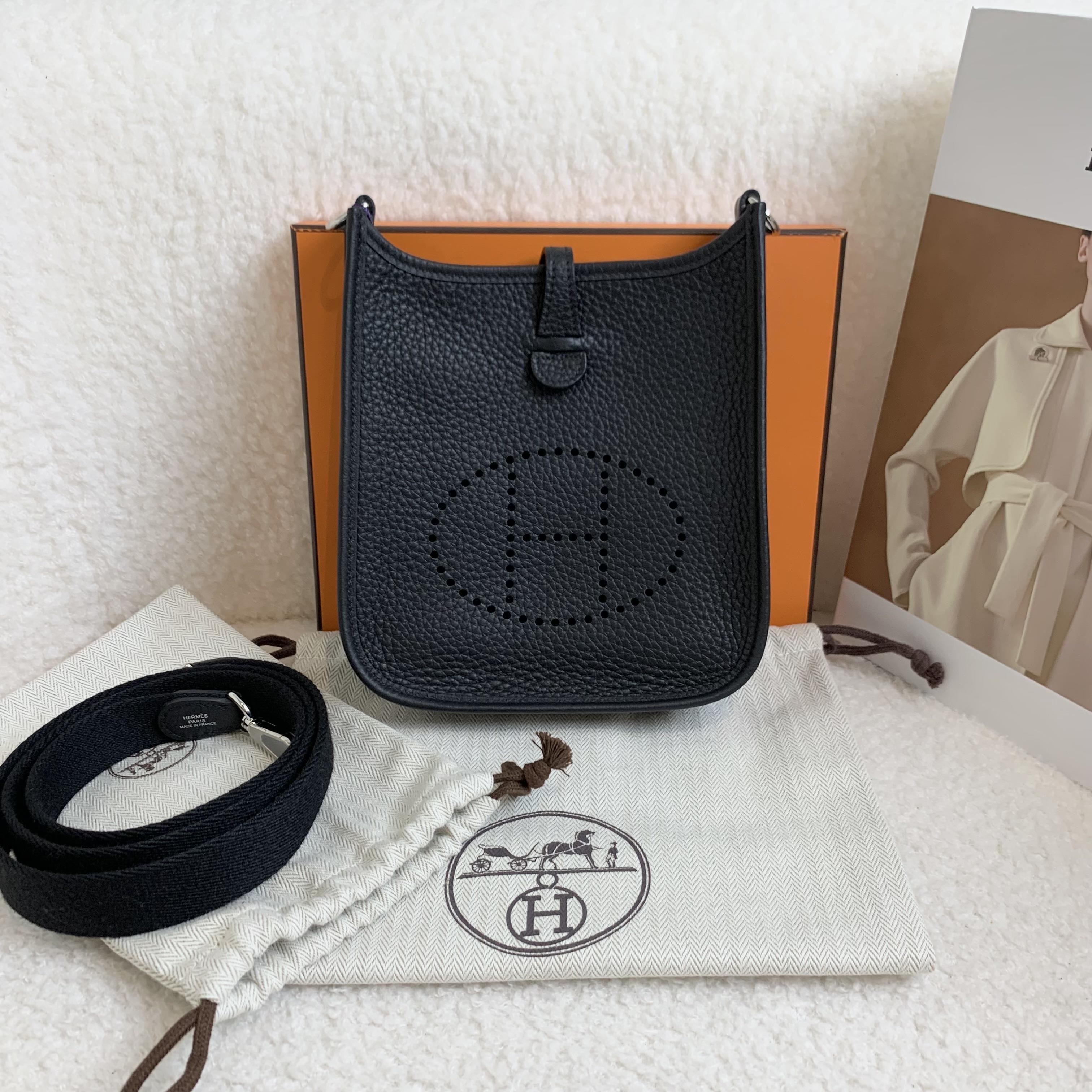 99新 Hermes/爱马仕 壹臻/Hermes 黑银mini伊芙琳 w刻tc 63985461