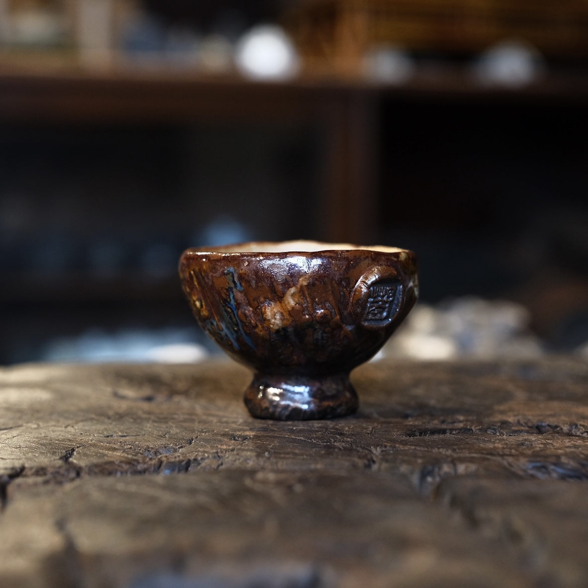 原创龙窑柴烧手捏叶红杯45ml