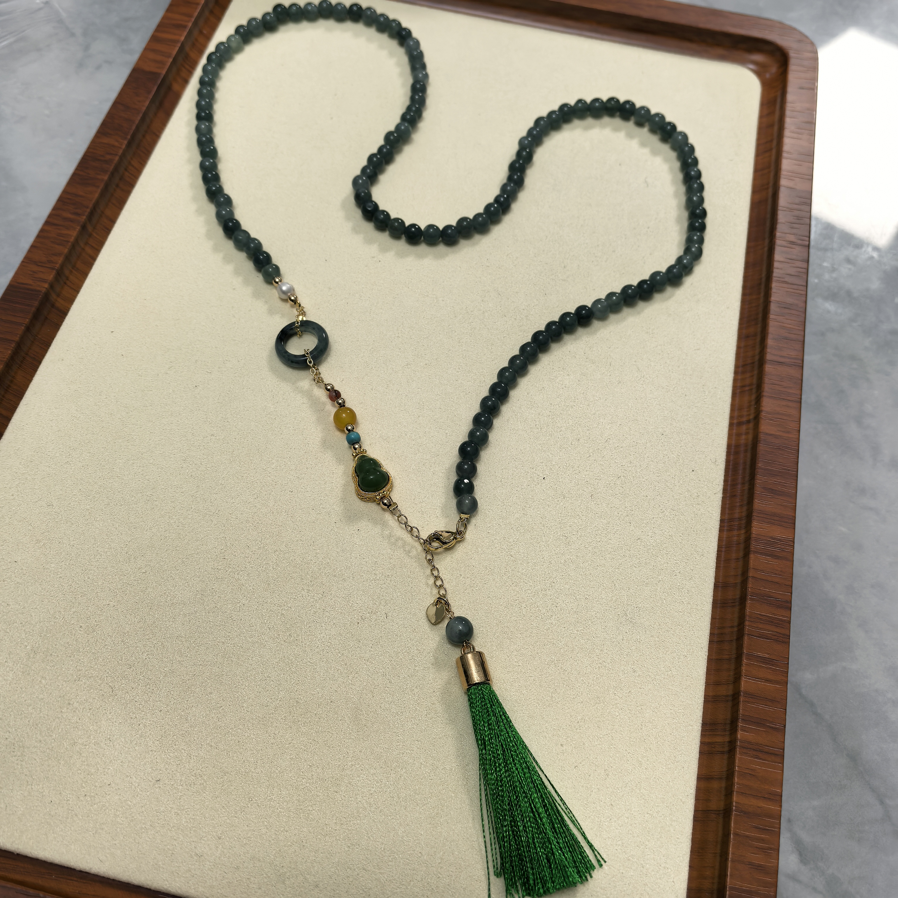 新款古风翡翠流苏毛衣链时尚设计MX0006