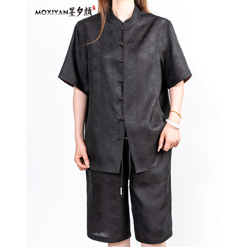 【墨夕颜】2025新款桑蚕丝  如意团花满罗衬衫短裤套装-MH-825-T