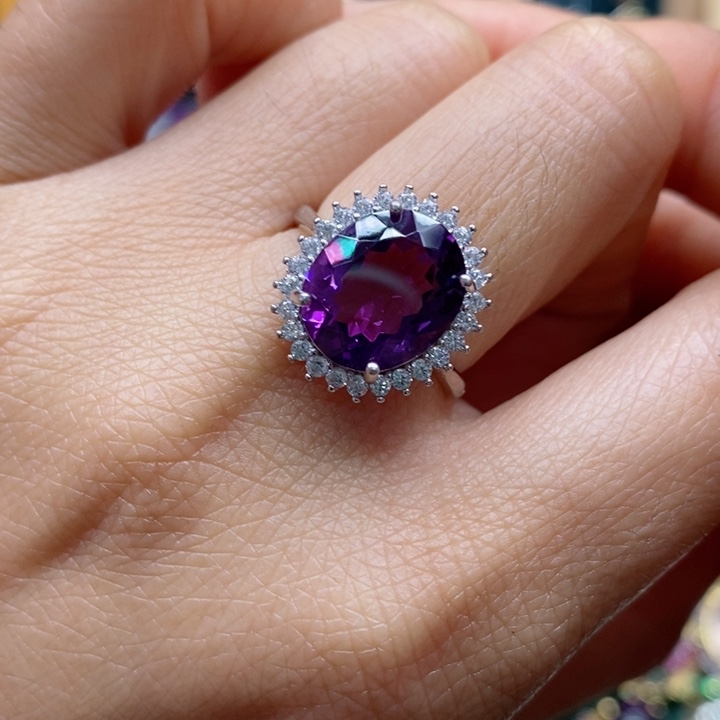 水晶戒指银S925镶嵌天然水晶戒指