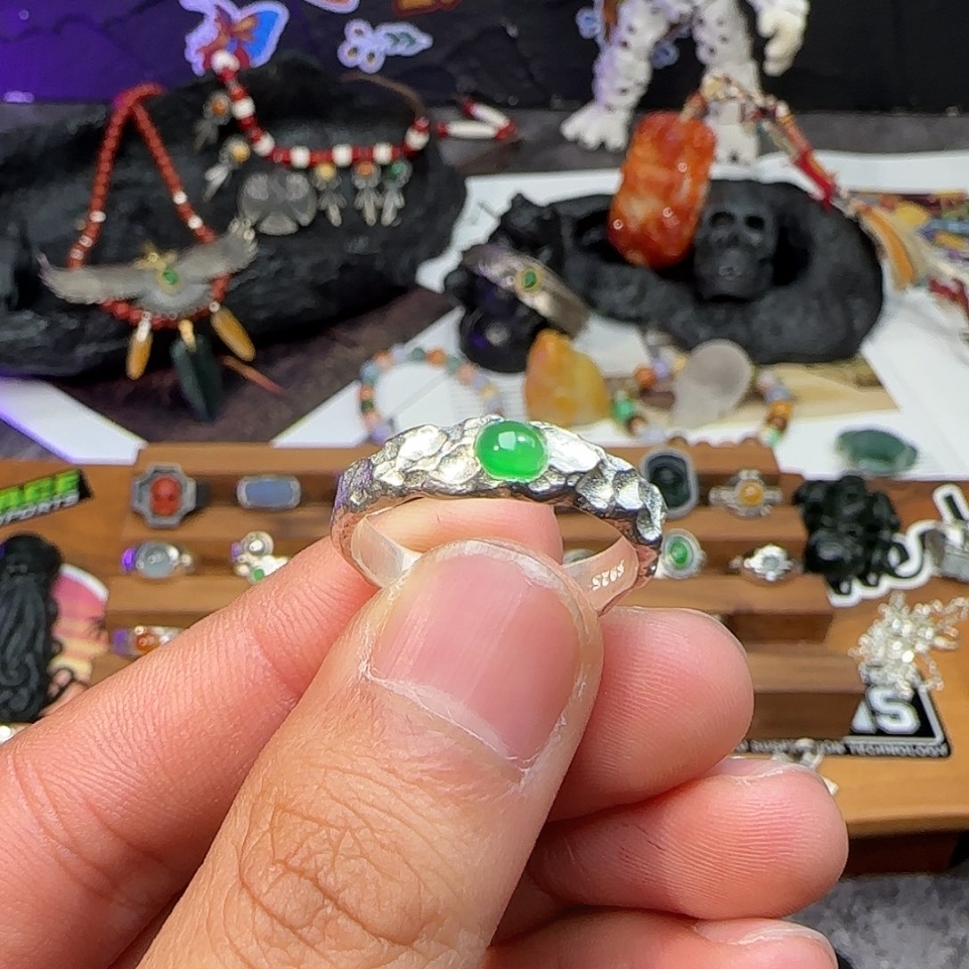 大***贵翡翠银S925镶嵌戒指