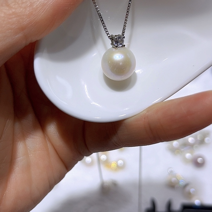 淡水珍珠白珠银色戴妃银S925镶嵌