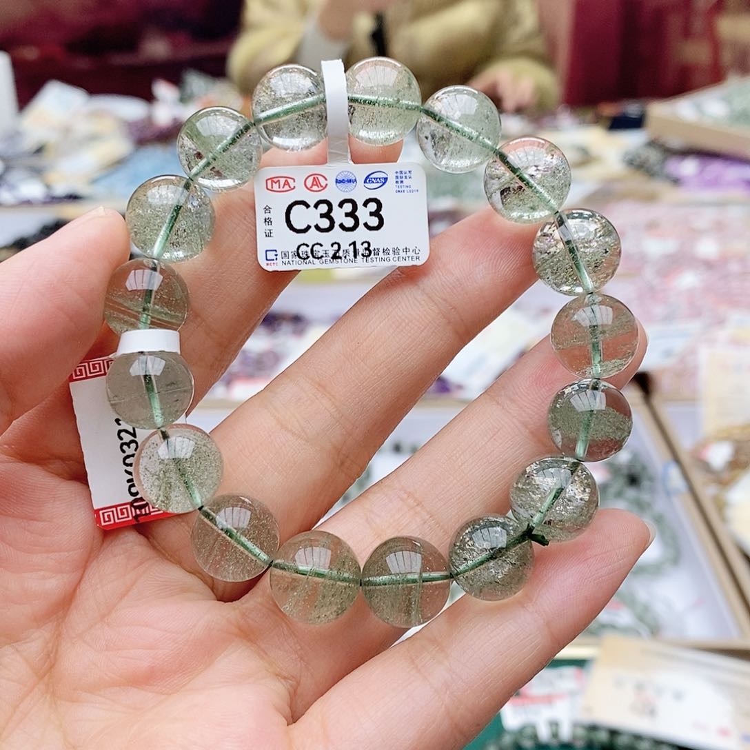 水晶手链未镶嵌C333千层绿幽灵12.6mm