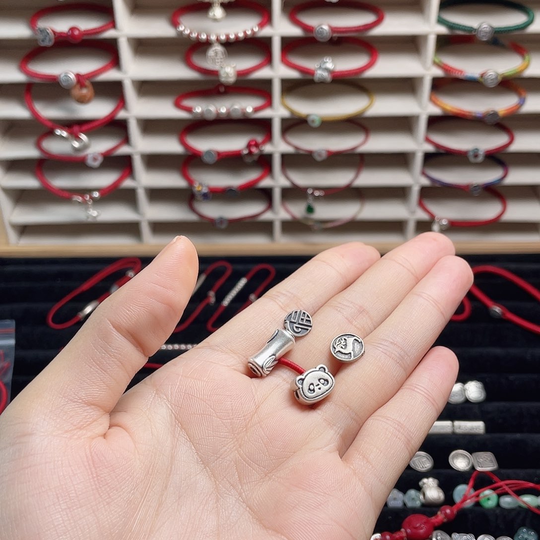 足银布艺红绳手链