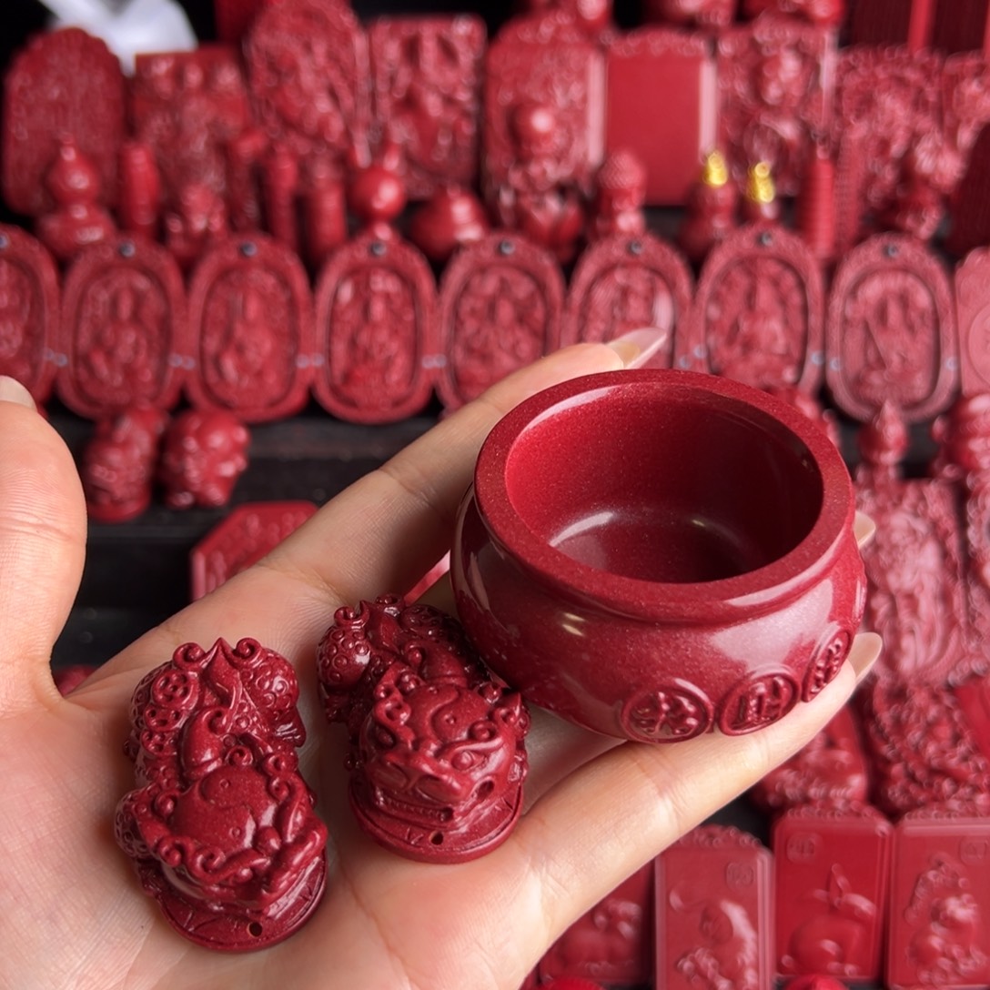 天然辰砂貔貅一对➕聚宝盆