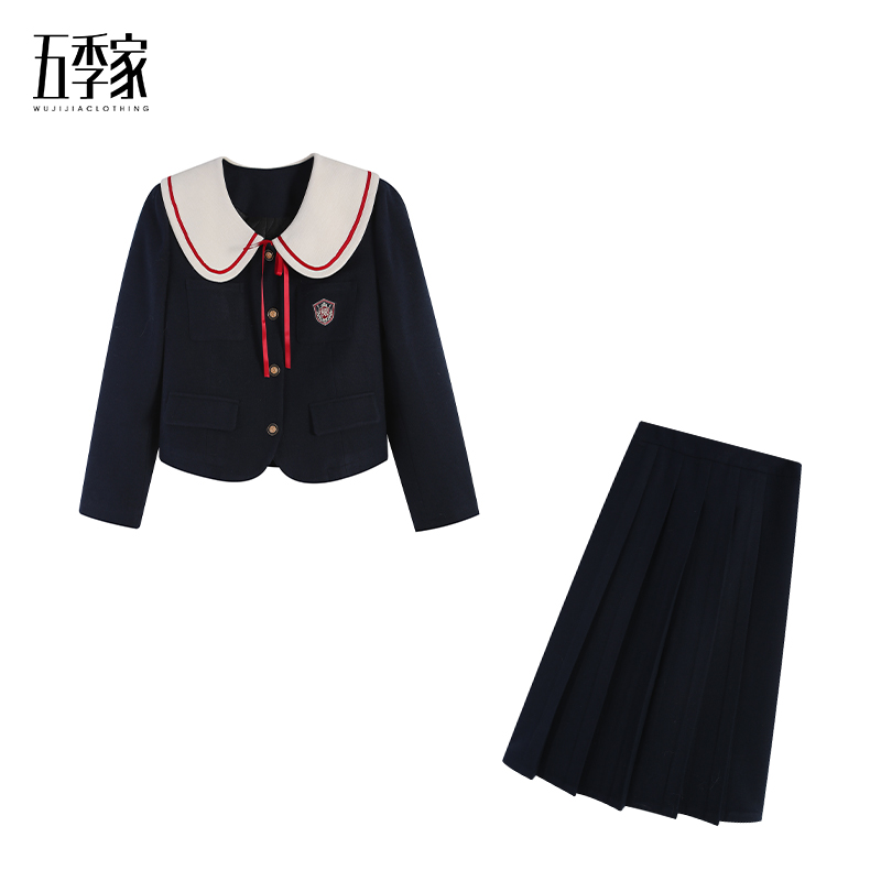 【五季家】冬季新款学院风藏青色两件套ZL114407