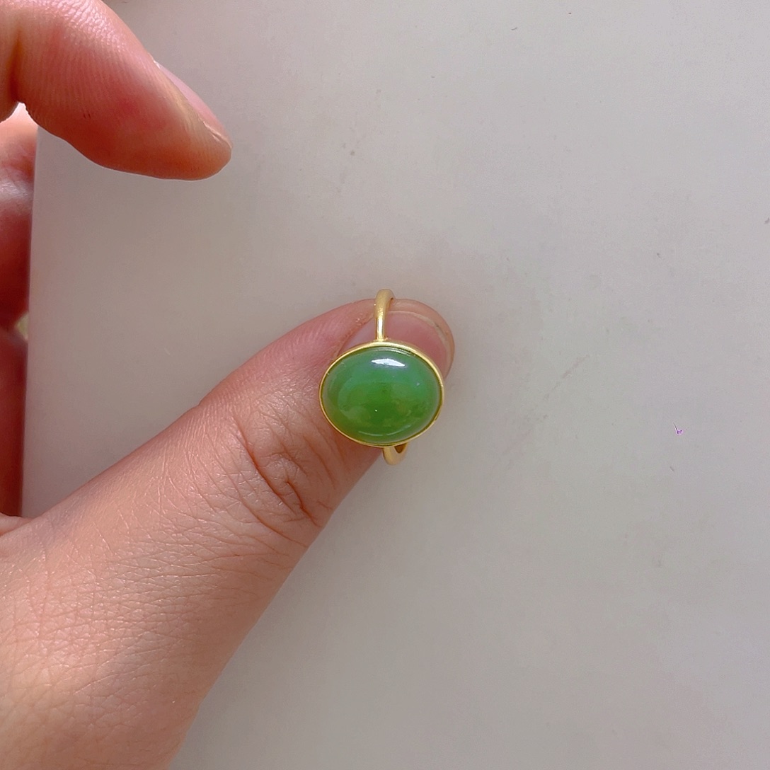 和田玉戒指银S925镀金镶嵌