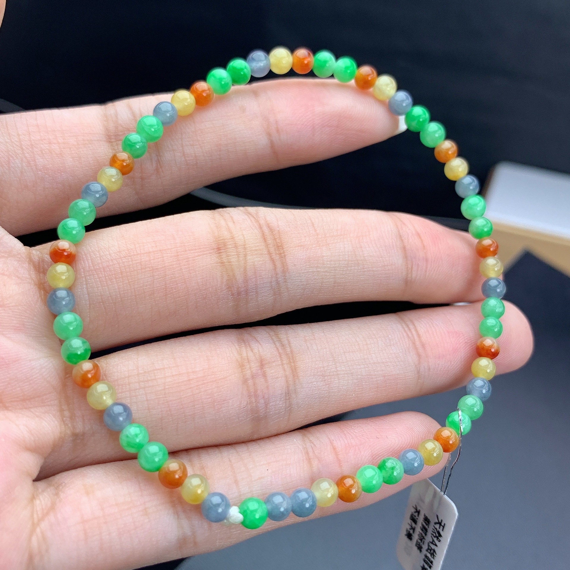 缅甸A货翡翠紫绿黄红多宝彩虹糖小米珠圆珠手链手串单圈T3.3-6mm