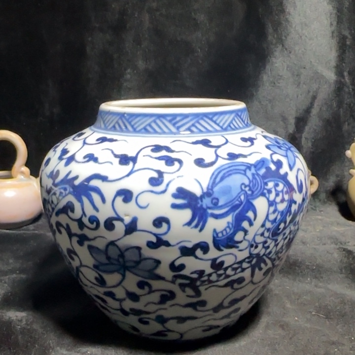 陶摆件青花瓷器小罐vb