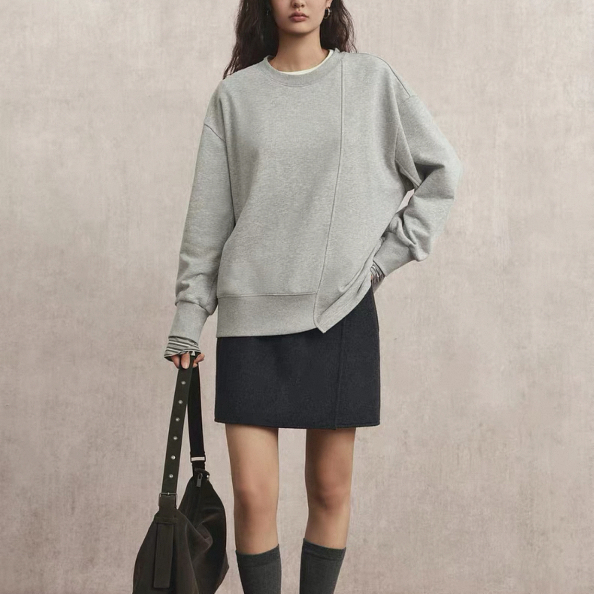 素素家《无边界卫衣》设计感圆领套头长袖卫衣女