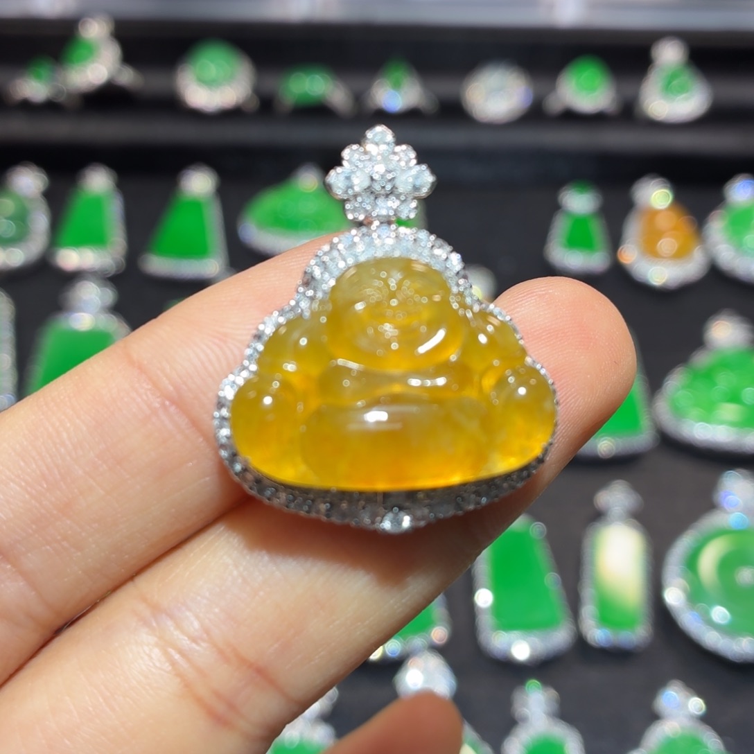 翡翠18K金镶嵌吊坠(不含链)翡翠