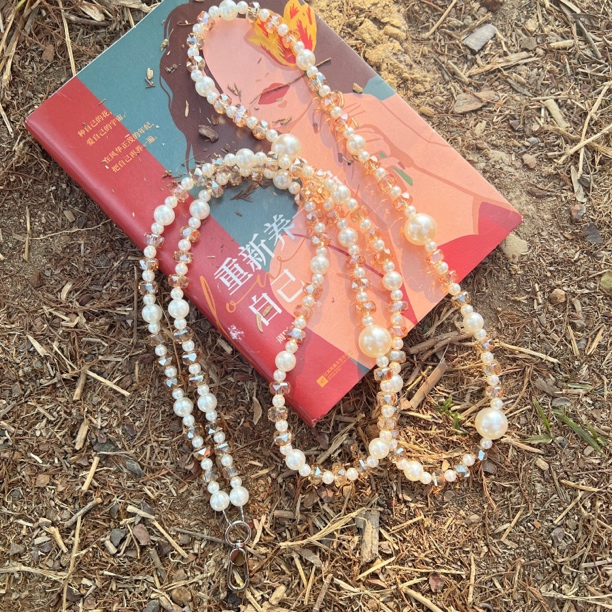 【清晨午后】斜跨链手工水晶珍珠DIY手机挂链饰品手机链防丢挂脖