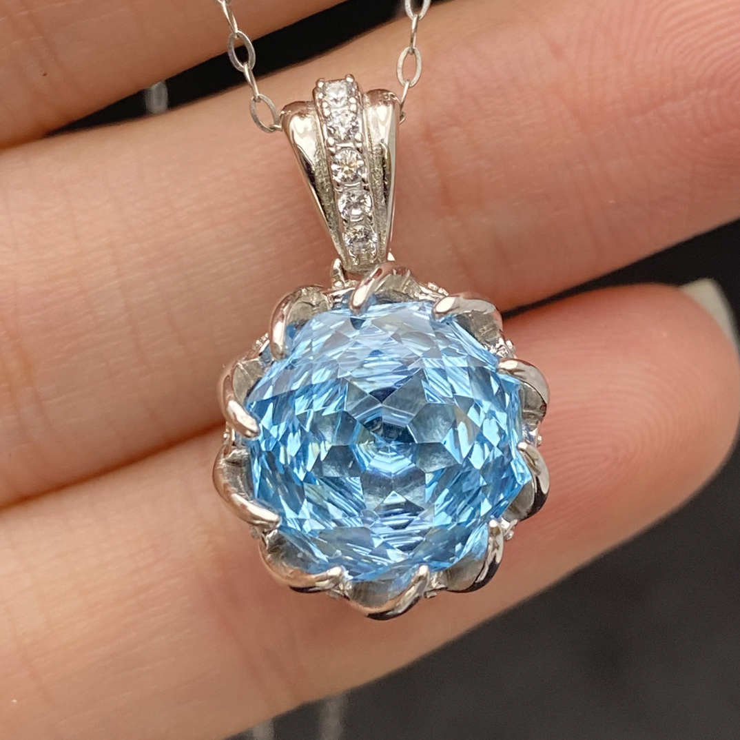 玫瑰花切工天然托帕石吊坠（不含链）s925银主石10mm高级轻奢百搭Y2